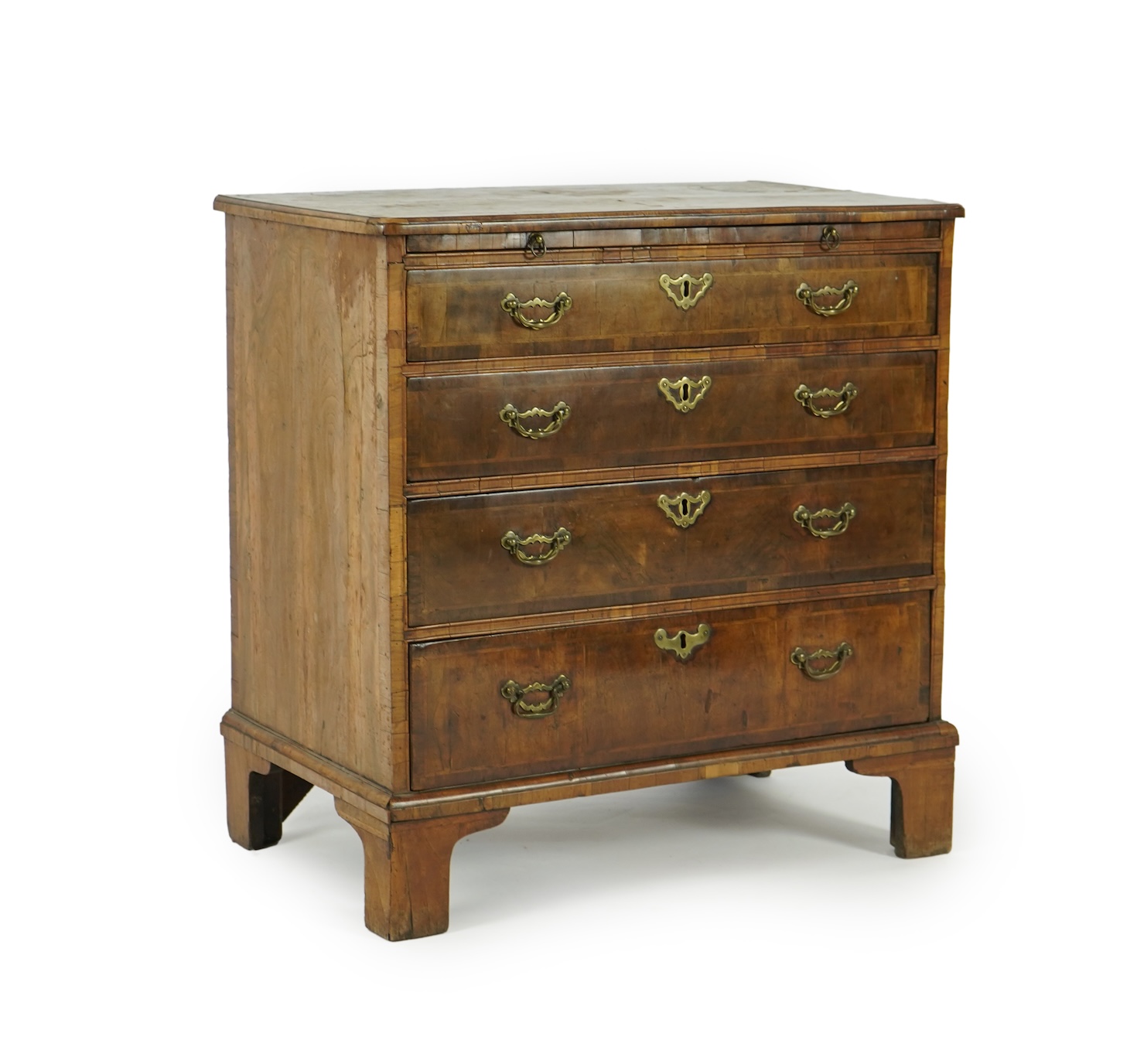 A small George I feather banded walnut chest